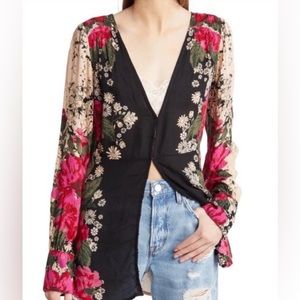 NWT FREE PEOPLE floral blouse V neck